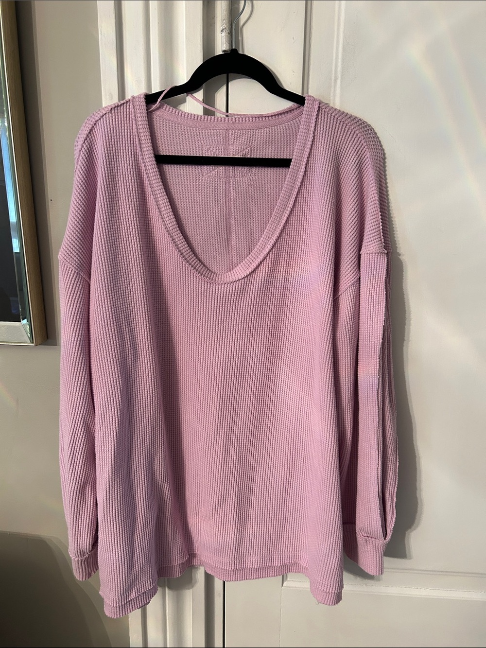 Free People Light Purple Waffle Knit V-Neck Top nwot